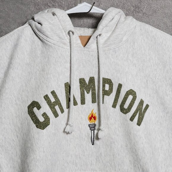 Champion Reverse Weave Hoodie Mens Size Large Gray Torch Hooded Sweatshirt - Picture 2 of 9